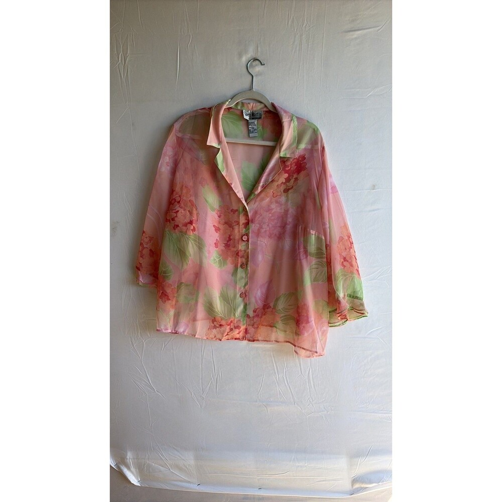 Vintage Sheri Martin New York Sheer Floral Chiffon Blouse Plus Size 22W